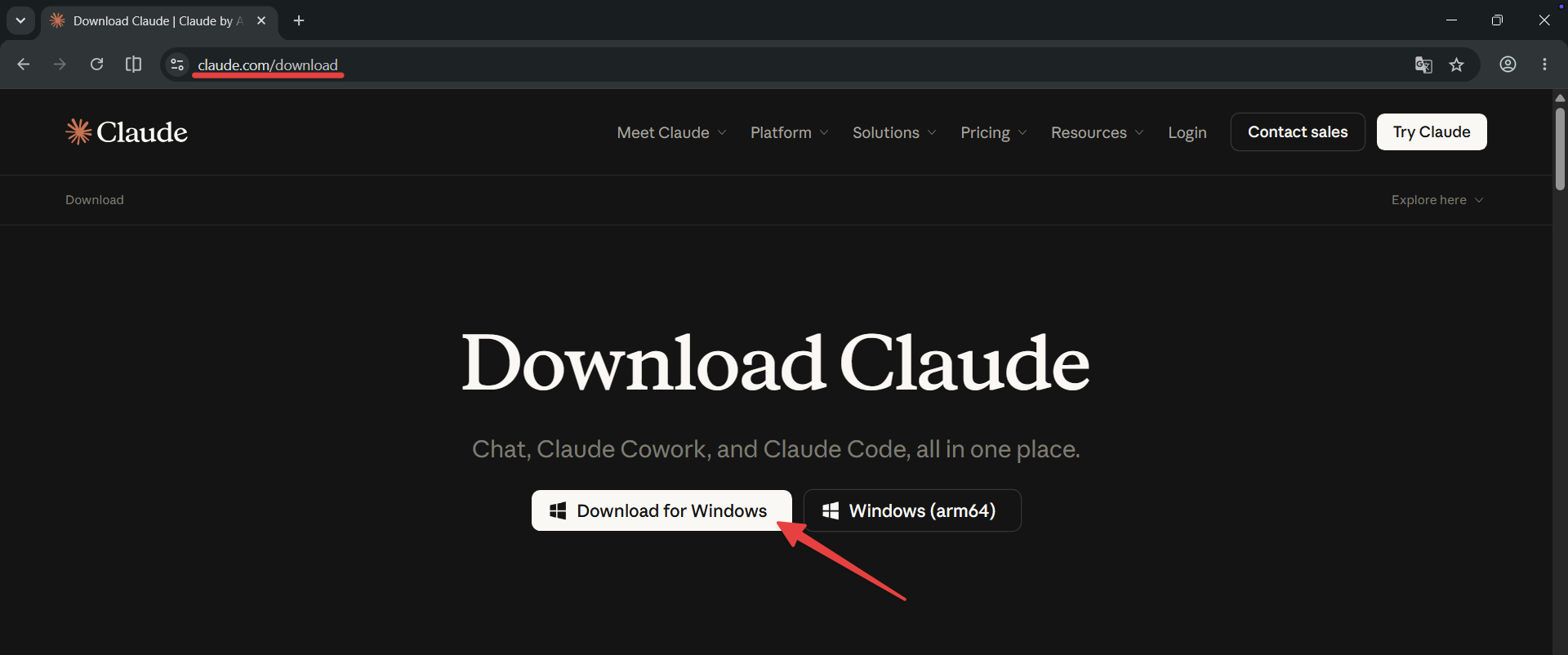 Кнопка загрузки Claude для Windows