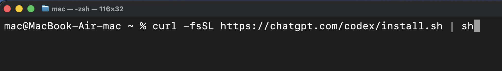 Установка Codex в терминале macOS