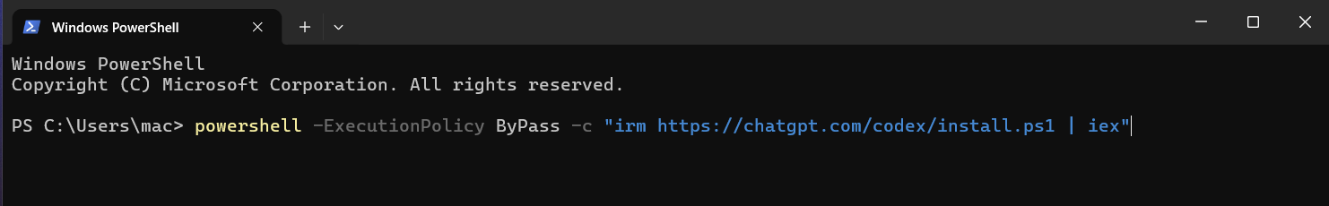 Установка Codex в PowerShell