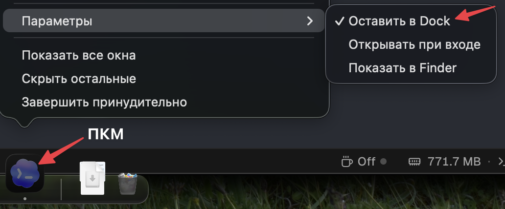 Закрепление ChatGPT в Dock