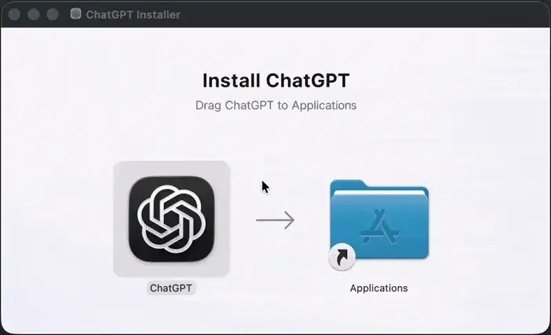 Перетаскивание ChatGPT в папку Applications