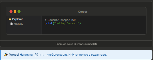 Редактор Cursor с открытым проектом