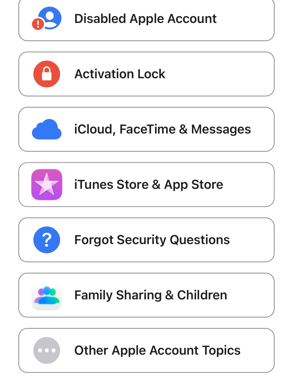 Выбор Other Apple Account Topics